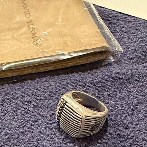 Authentic David Yurman Mens .925 silver and black diamond ring. Size 8 1/2.